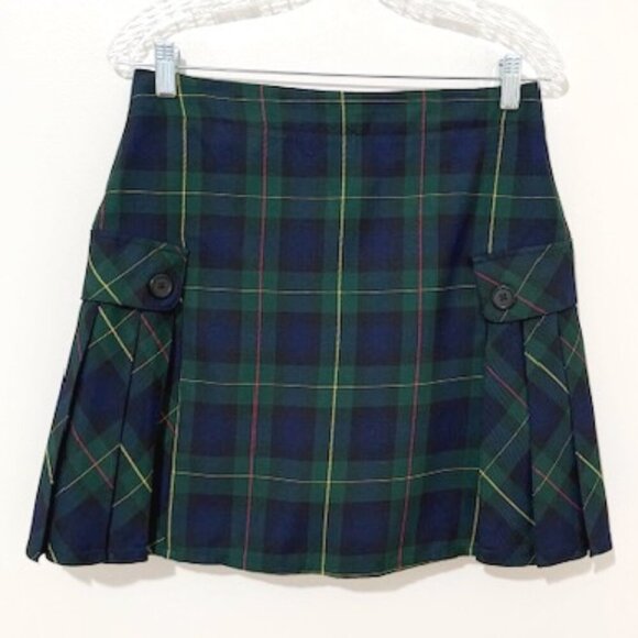 Lands' End School Uniform Side Pleat Skort Plaid Hunter/Classic Navy Size 6 - Picture 1 of 6